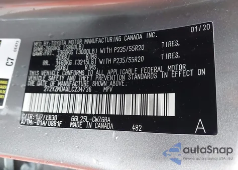 2020 Lexus Rx 350 F Sport Performance z USA, uszkodzony, nr VIN 2T2YZMDAXLC234736